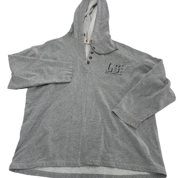 Levis Hoodie Womens Medium Large Grey Henley Pullover Knit Sweater Vintage - Picture 1 of 9